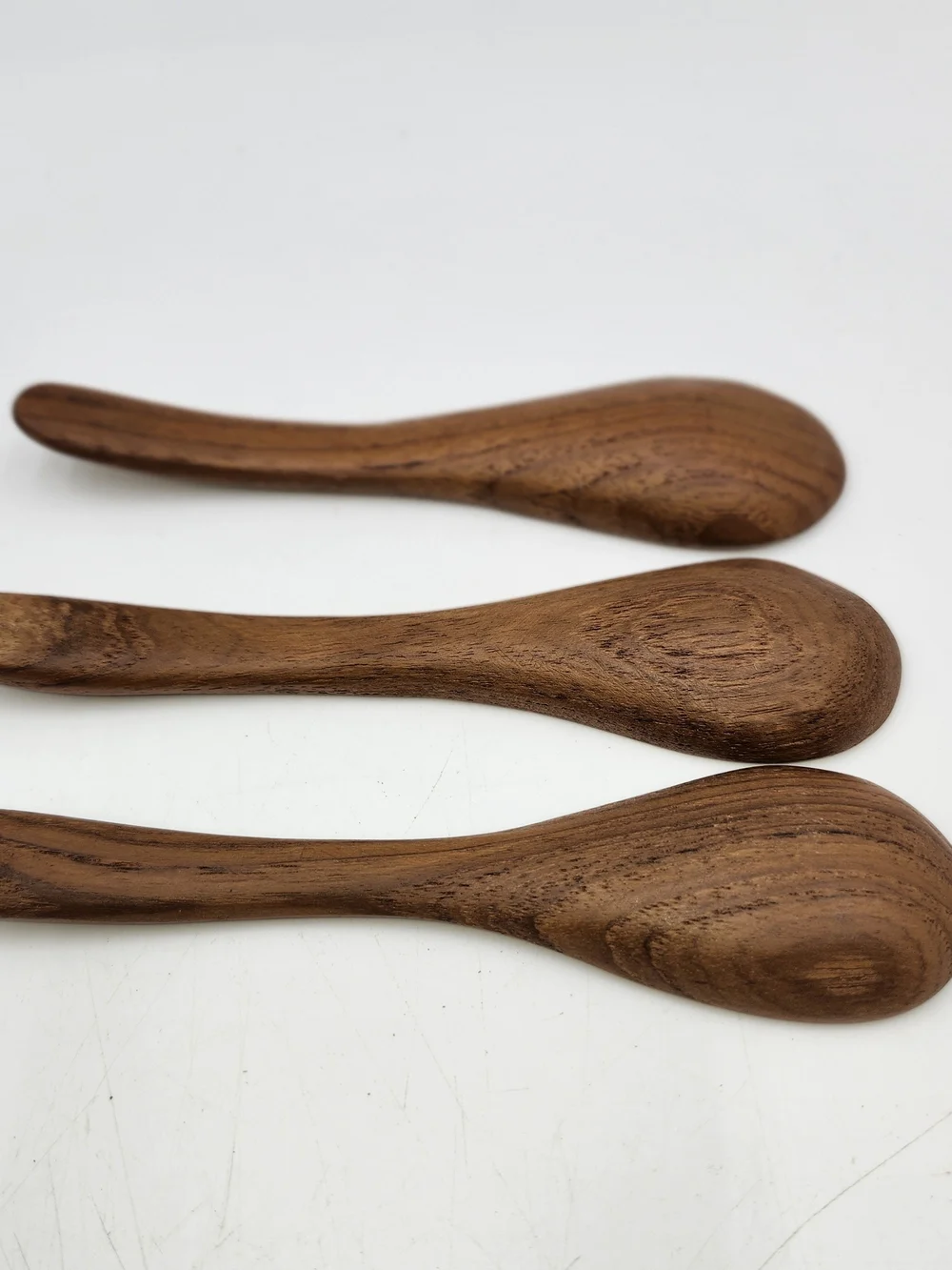 Set of 3 Handcrafted Wooden Spoons Wood Condiment Serving  Small- Brown
